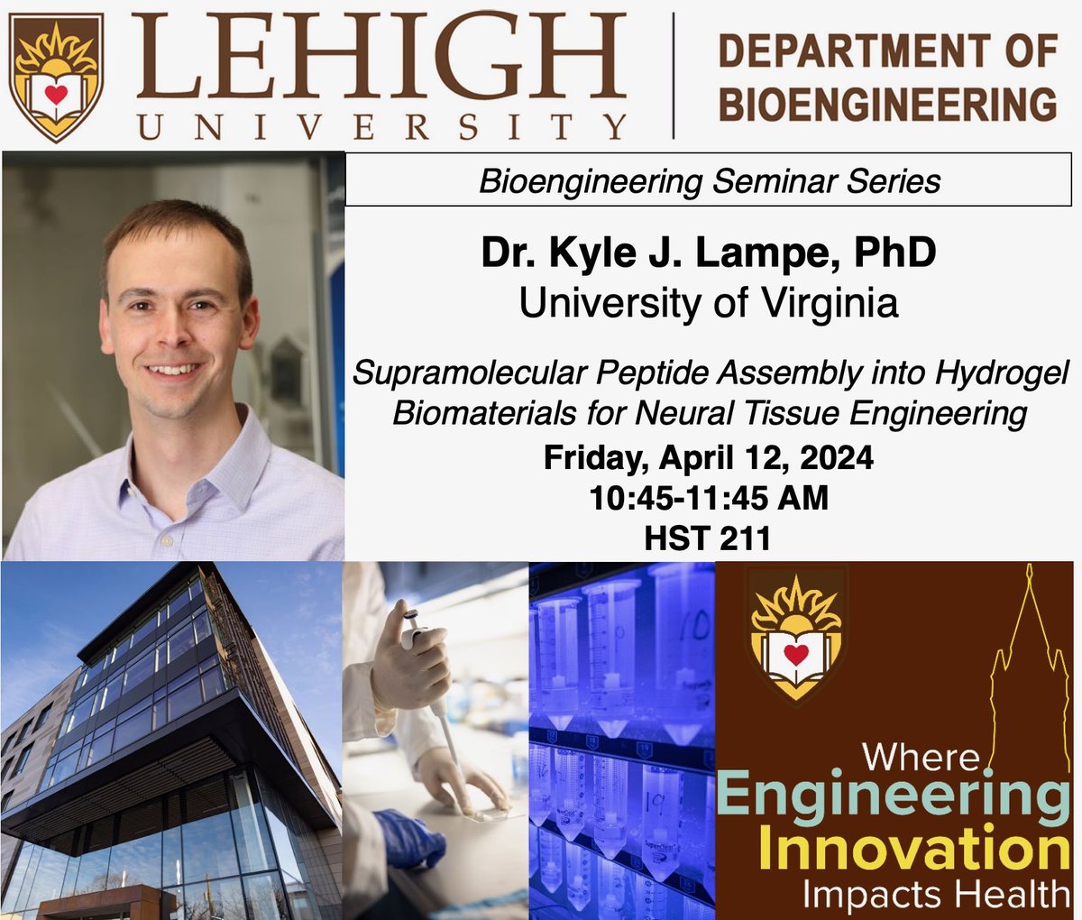 Delighted to host @Prof_Lampe this Friday 4/12 in our @LehighBioE seminar series! Excited to hear about his lab’s cool RAPID system for neural applications! @UVAEngineers #peptides #biomaterials @lehighengineers @LehighU