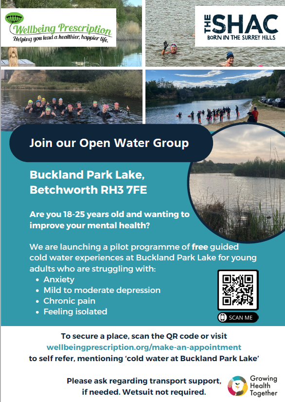 The SHAC are running a free Open Water Group for young people aged 18-25 who want to improve their mental health. To secure your place, follow the details in poster:
