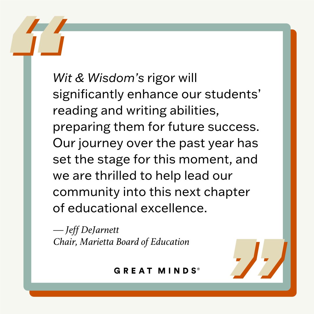 GreatMindsEd's tweet image. Welcome, @MariettaCitySch! Your commitment to the #scienceofreading sets a wonderful example for schools and districts across the state and we&apos;re honored to have @WitWisdomELA be a part of your efforts to improve literacy instruction. #literacyandjusticeforall