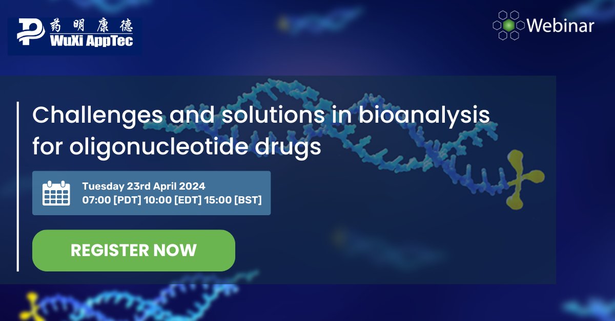 Join us and @Wuxi_AppTec on April 23 for our webinar: challenges and solutions in bioanalysis for #oligonucleotide drugs. Can’t make the live date? Register now and watch it on demand! >>> hubs.ly/Q02s5bxN0