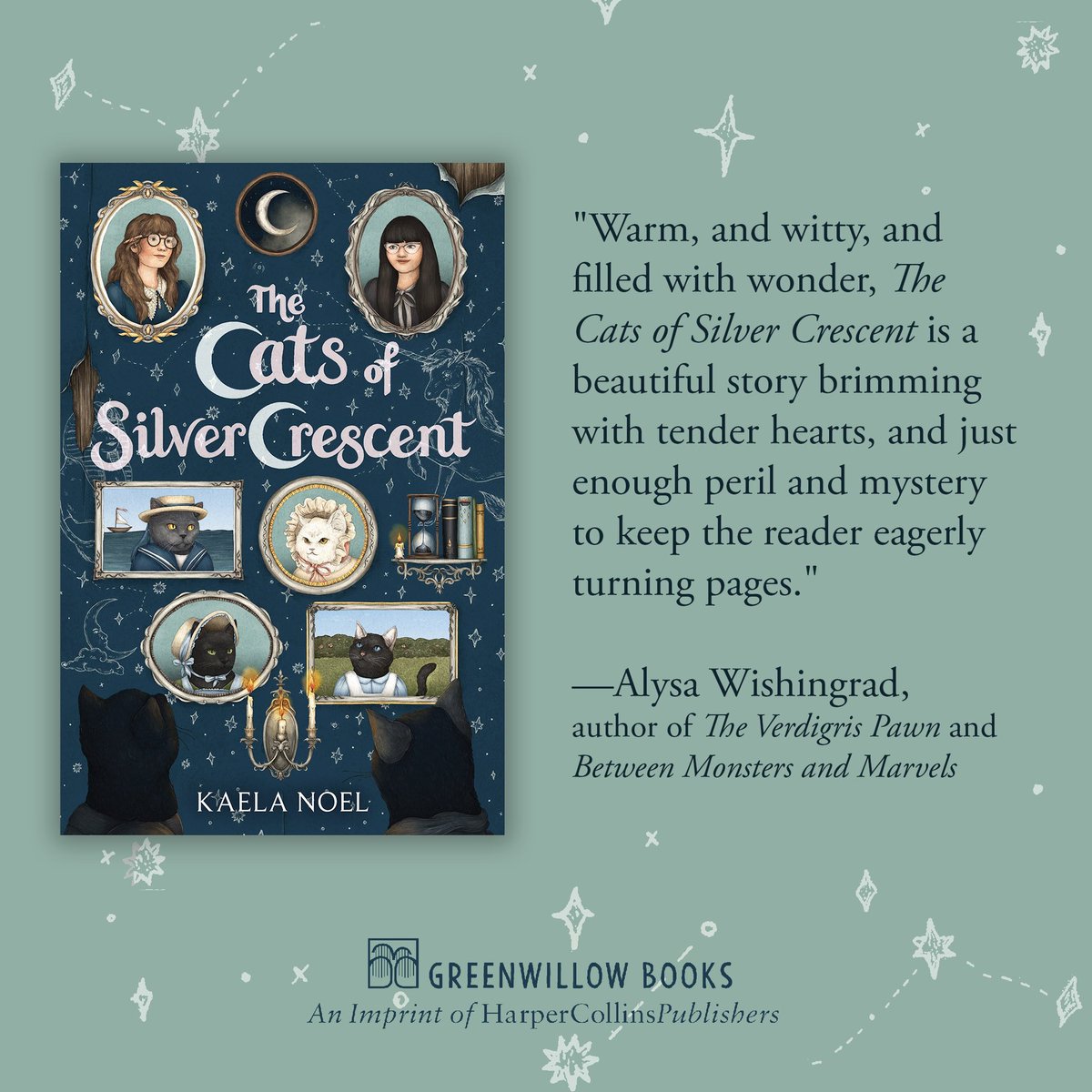 Alysa Wishingrad @AGWishingrad, the author of wonderful, classic-feeling middle grade novels like THE VERDIGRIS PAWN and BETWEEN MONSTERS & MARVELS, blurbed my new book! I’m deeply honored. 💛 THE CATS OF SILVER CRESCENT pubs 4/30 from @GreenwillowBook harpercollins.com/products/the-c…