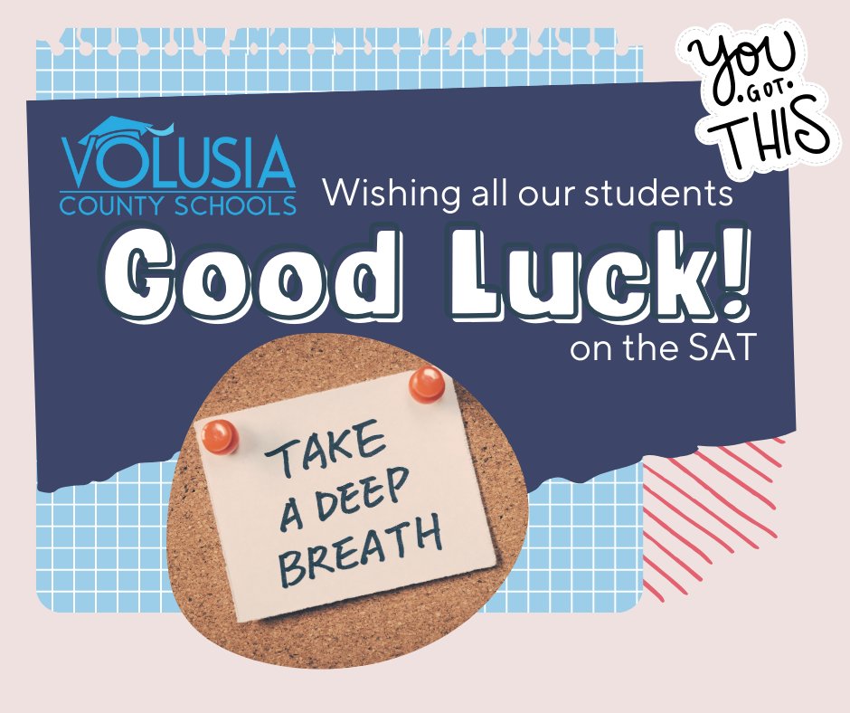 🌟📝 SAT test day is here, VCS students! Here are some quick tips to keep in mind: · Pace yourself during the test. · Use process of elimination to tackle multiple-choice questions. · Stay positive and confident throughout the exam!