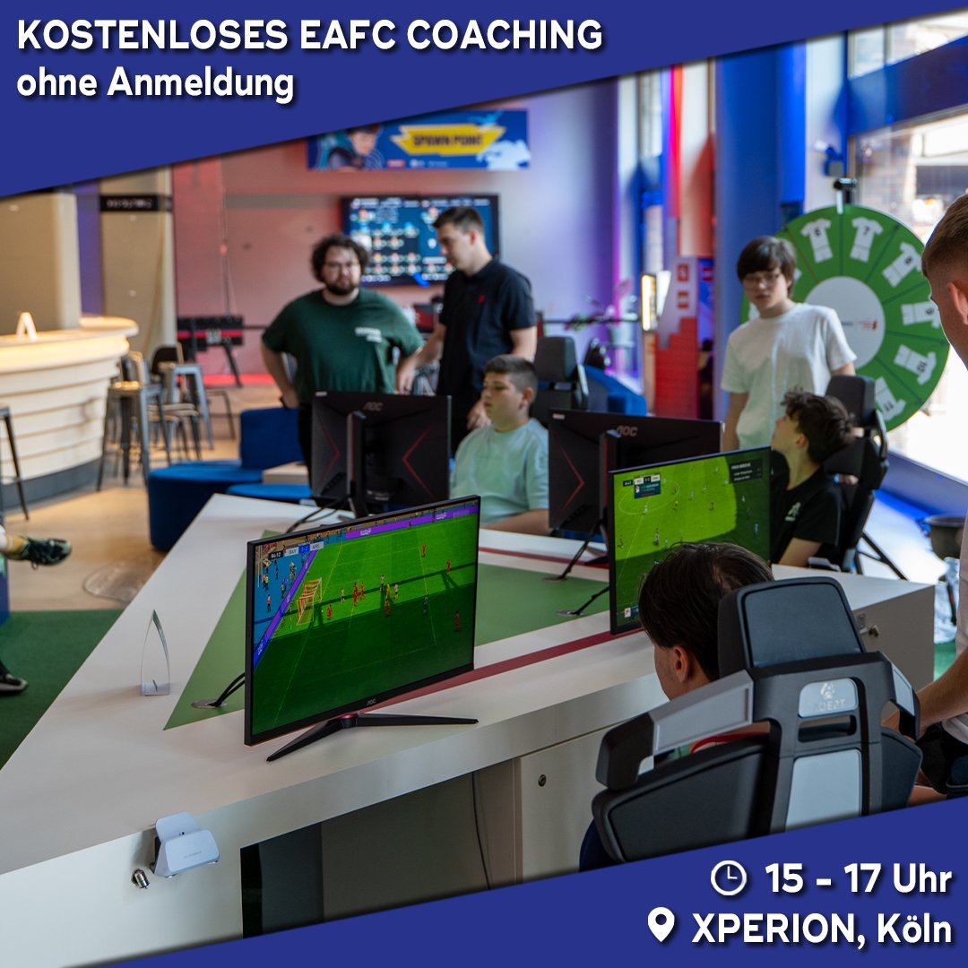 Ihr wisst, was diesen Samstag wieder ansteht: Das kostenlose #EAFC Coaching in der @CosmosDirekt eFootball Arena! 🤩 @SeriousFUTJoker ist für euch von 15:00 bis 17:00 Uhr im @xperion_germany Köln🔥 Kommt also gerne vorbei und holt euch ein paar Tipps!