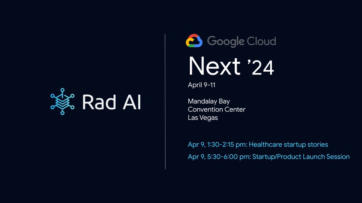 @radai CEO Gurson and VP of Engineering Ken Kao are attending @Google Next ’24 with Kiope Gyzen and Zachary Allen! Sign up to meet with them 1-1 here: hubs.la/Q02sgQZP0 #GenAI #AI #ArtificialIntelligence #HealthCareAI #GoogleCloud #GoogleNext