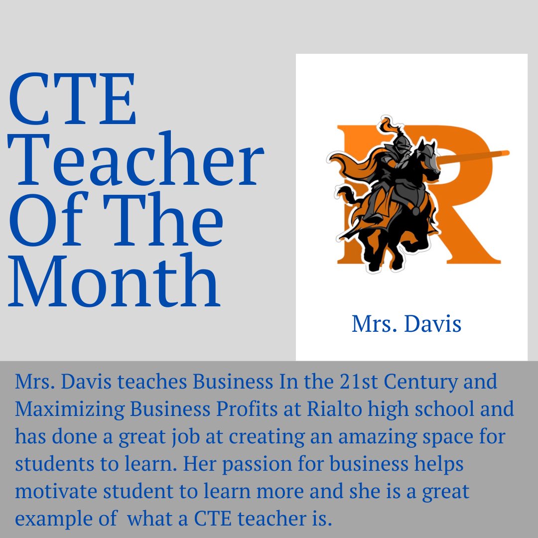 Aprils CTE teacher of the month! #rusdcte #CTENews #april #teacherofthemonth