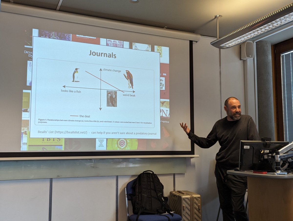 Masterclass in research impact from @arjundevamar exploring bibliometrics & journal choices - great nod to @evornithology's paper 'What's the deal with birds?' as a response to a predatory journal. Let's be honest, birds ARE weird & further study is always warranted 😉 #BOU2024