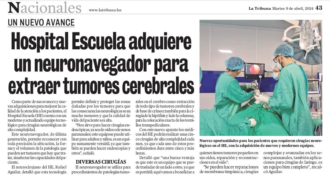 🙌📰NOTICIA POSITIVA DE MARTES🙌📰

🏨Hospital Escuela adquiere un neuro navegador para extraer tumores cerebrales🧠

#SaludAvanza #XiomaraCumple #NosImportaTuSalud #BuenasNoticias