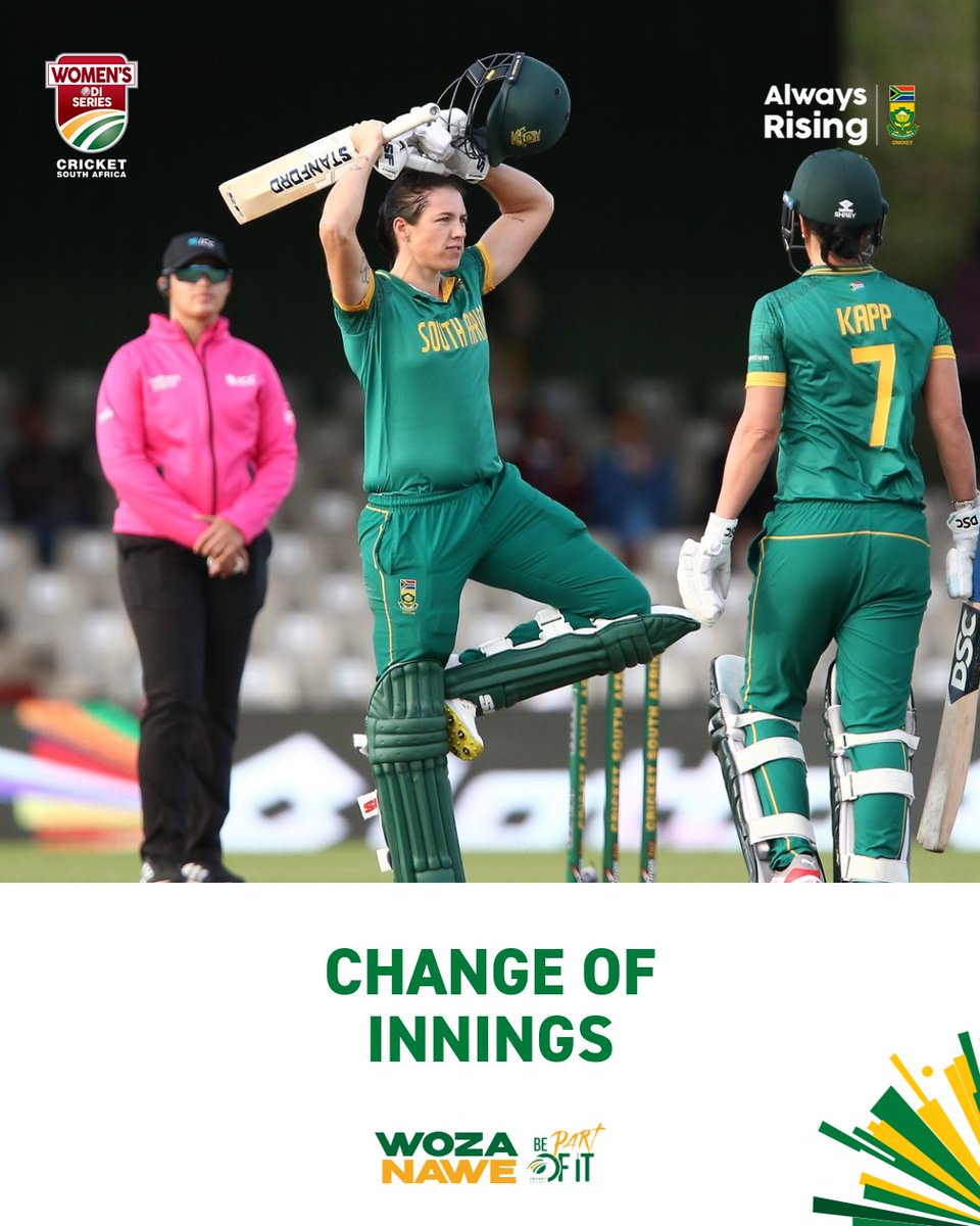 🔁 Change Of Innings Tazmin Brits scored a 💯 which steered the Proteas Women to a total of 270/6 after 50 overs 🇿🇦🏏 🇱🇰Sri Lanka need 271 runs #WozaNawe #BePartOfIt #SAWvSRIW