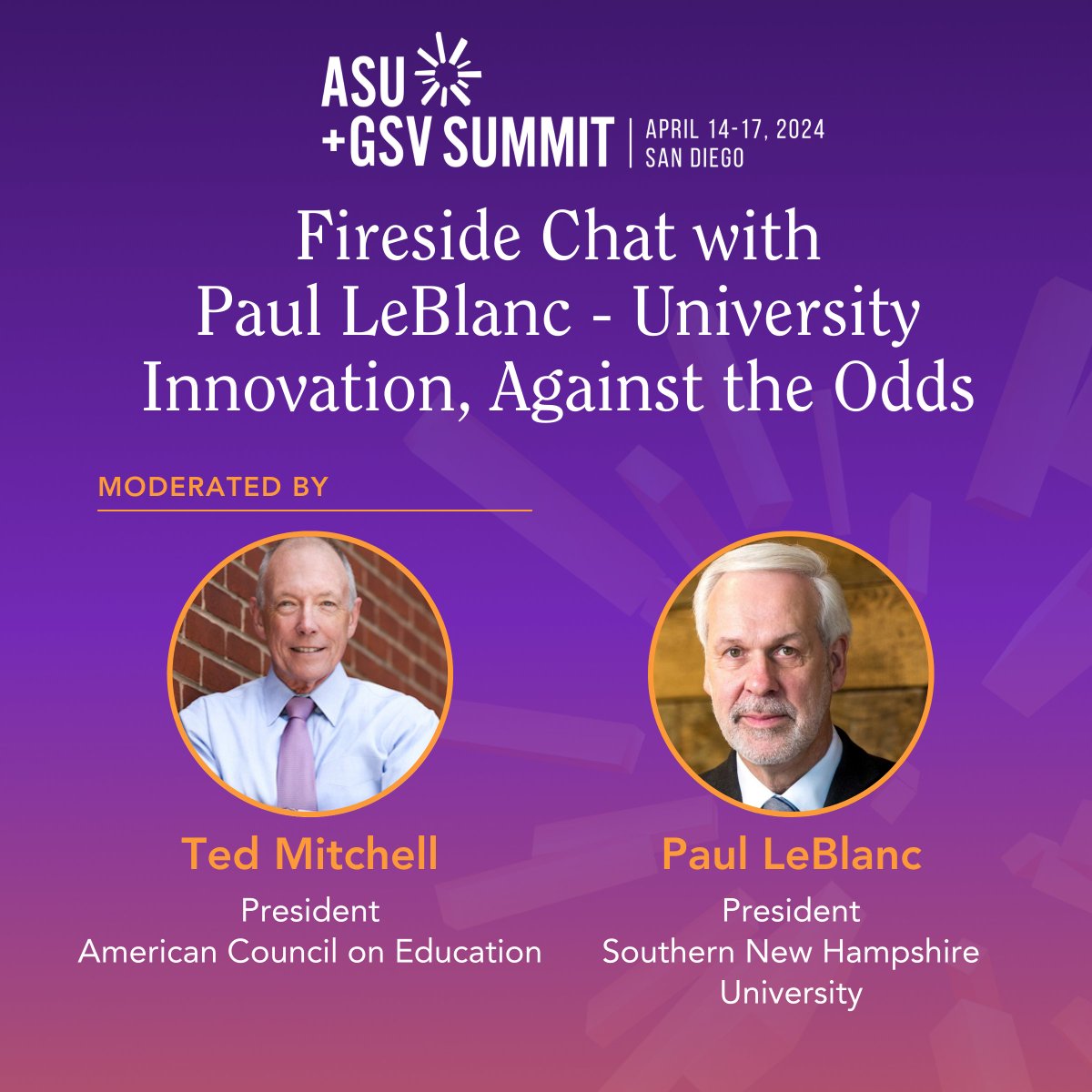 Universities are notoriously resistant to change, but occasional outliers sometimes truly buck the norm. Join us Tuesday, April 16 @ 10:10am in Cortez Hill C, Level 3 for a discussion with Ted Mitchell and Paul LeBlanc. Save this page to stay updated: bit.ly/4b5FOoz