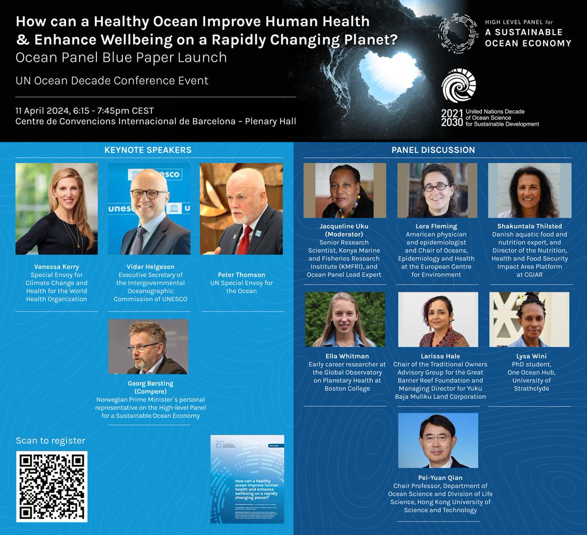 2 DAYS TO GO: Sign up for the #OceanPanel Blue Paper Launch Event @ the #OceanDecade Conference in Barcelona. 📆 11th April 🕔 18:15-19:45 CEST Join this critical conversation on the relationships between ocean health & human health below 👇🌊 bit.ly/43vQrON