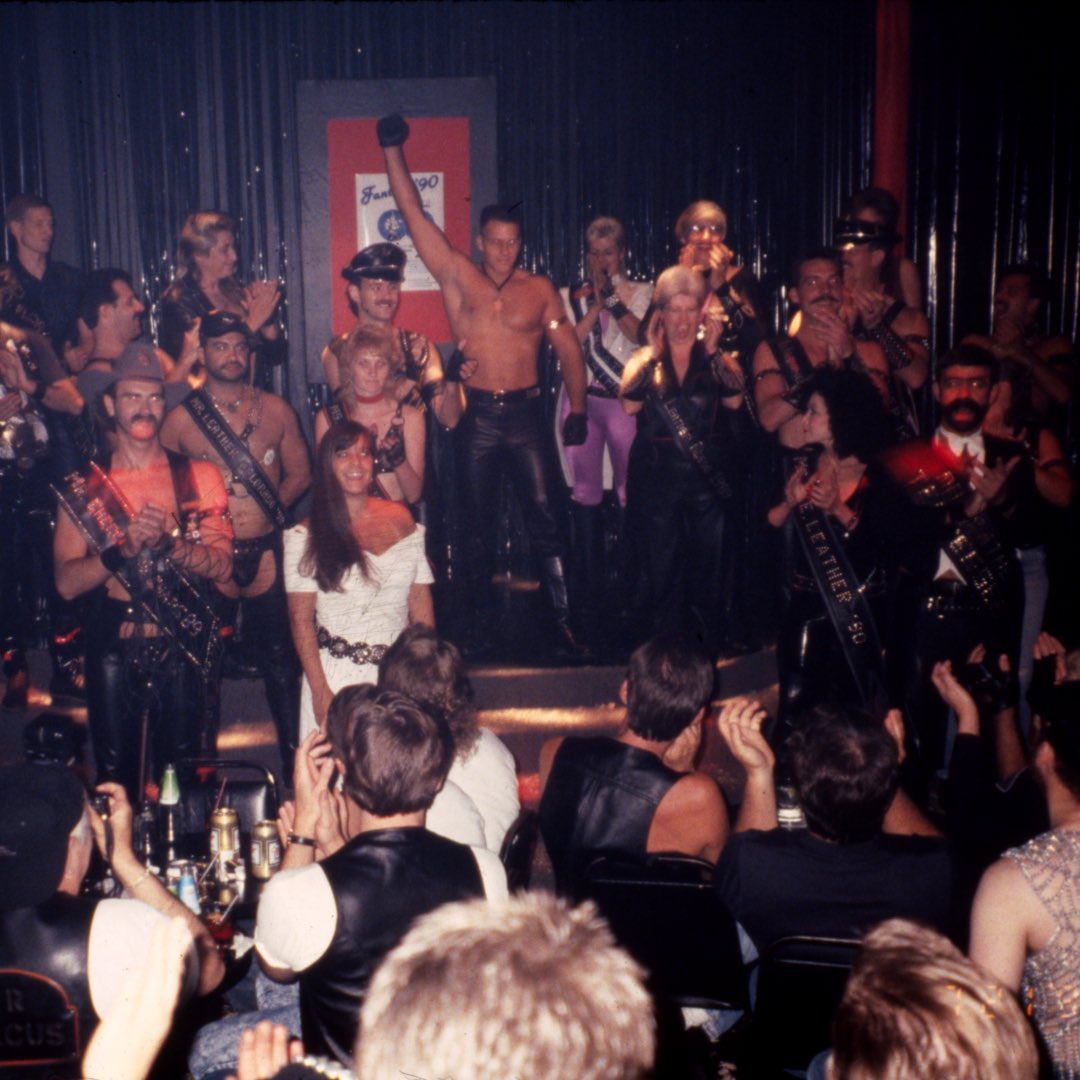 Photo from Fantasy Weekend, an annual event founded by Dustin Logan and Bob Ewing to raise funds for charity. The first Fantasy 1989 in Iowa raised over $9k for three Omaha charities. #QueerHistory #LGBTArchives #LeatherCommunity