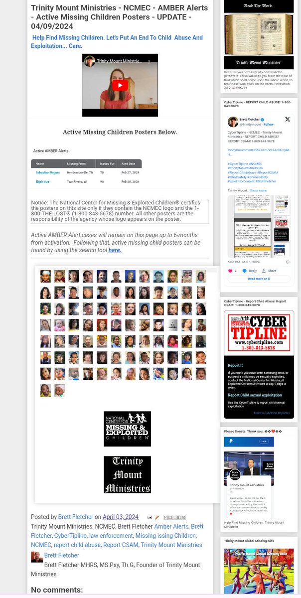 Trinity Mount Ministries - NCMEC - AMBER Alerts - Active Missing Children Posters - UPDATE - 04/09/2024

trinitymountministries.com/2024/04/trinit…

#TrinityMountMinistries #MissingChildren #NCMEC #AmberAlerts #CyberTipline #ReportChildAbuse #ReportCSAM #ChildSafety #OnlineSafety #BrettFletcher…