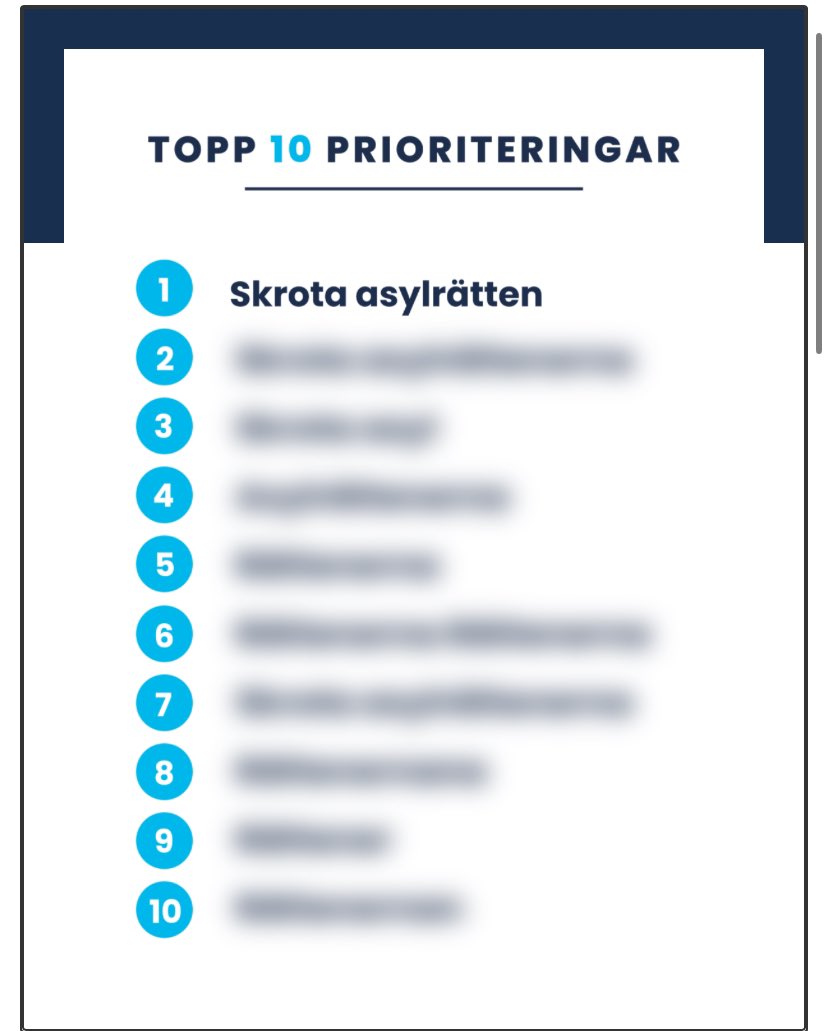 🇸🇪Folklistan will one after one in separate press conferences reveal each of their 10 political priorities. In order to maximise media attention of course. The first one they revealed: Abolish the right to asylum