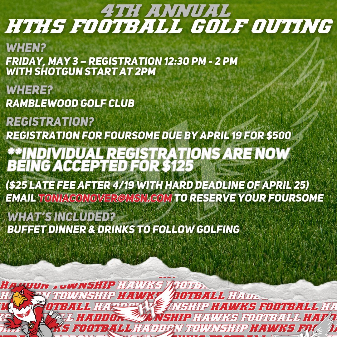 BIG UPDATE for the HTFB Golf Outing!!
INDIVIDUAL REGISTRATIONS ARE NOW BEING ACCEPTED FOR $125