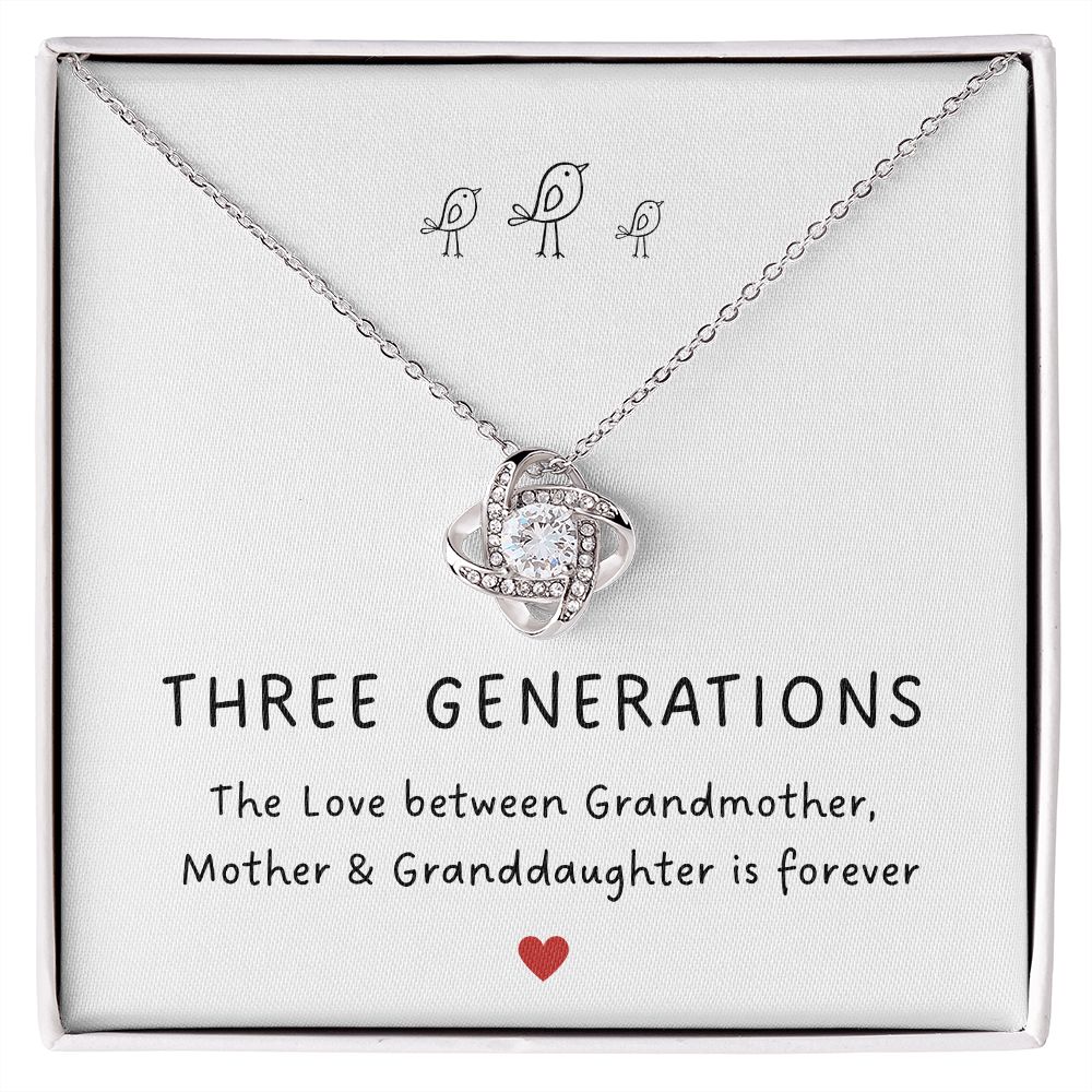 Celebrate unbreakable bonds with the Three Generations Love Knot Necklace 💖 Encrusted with cubic zirconia and available in gold or white gold, it's the perfect gift. Shop now for a timeless piece at $59.95! shortlink.store/owjpvlbiwclh #LoveKnot #FamilyGift #JewelleryGift