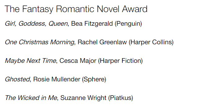 Huge congratulations to the brilliant @Mullies whose hilarious and feel-good romcom #Ghosted has been shortlisted for the Fantasy Romantic Novel Award in the #RNARomanticNovelAwards2024! Incredibly well deserved -- and we couldn't be prouder 👻💙💛🥂 @jounwin #RNAAwards