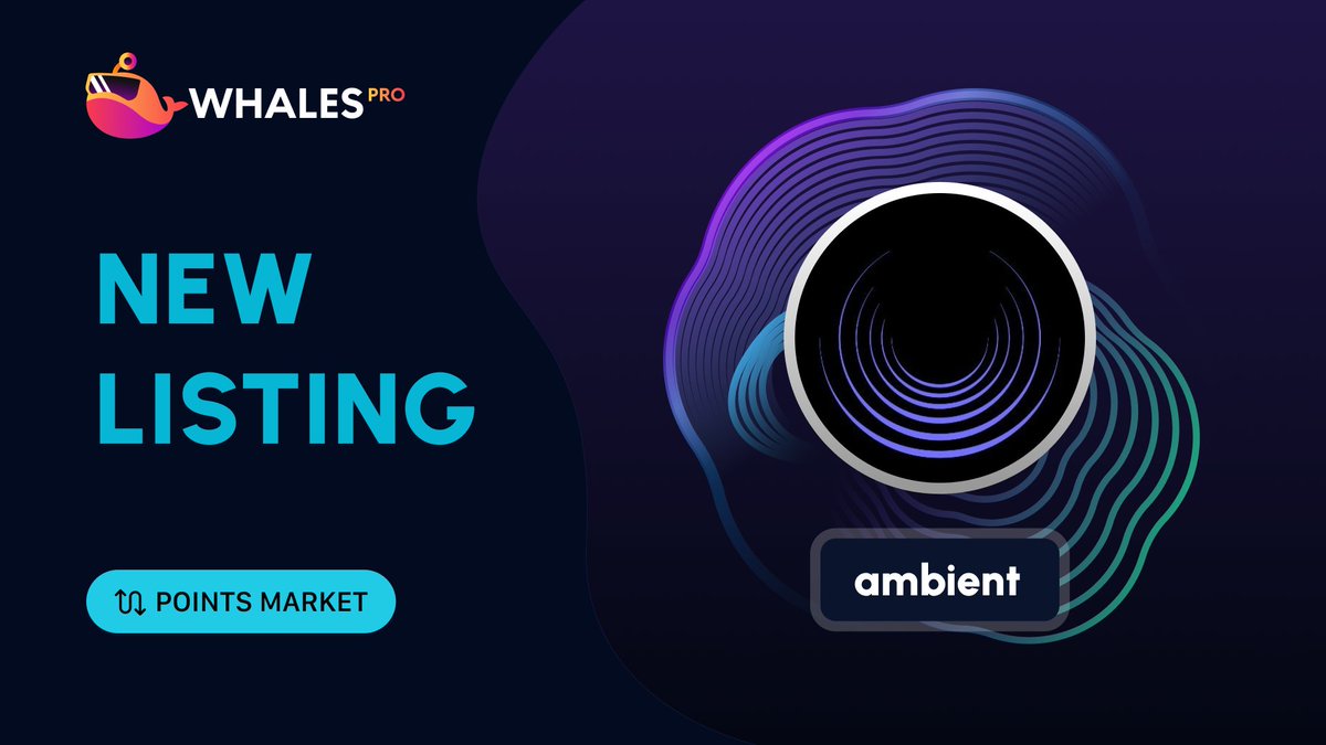 Points Market Listings: @ambient_finance pro.whales.market/points/Blast/a… Ambient has received 465k Gold from @Blast_L2 and committed to sharing it with the community, allowing their active users to earn both Blast Points & Ambient Points. Trade Ambient Points now on @WhalesMarket