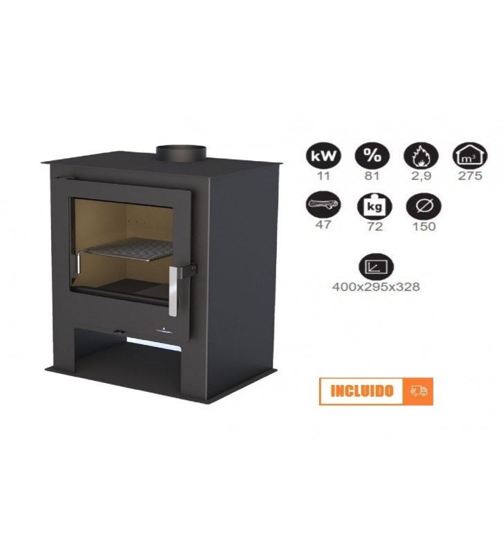 #Estufa de #leña compacta Bronpi modelo Gijón con una potencia de 11 kw apta para calentar estancias de hasta 80 m2. buff.ly/3DQz1R7