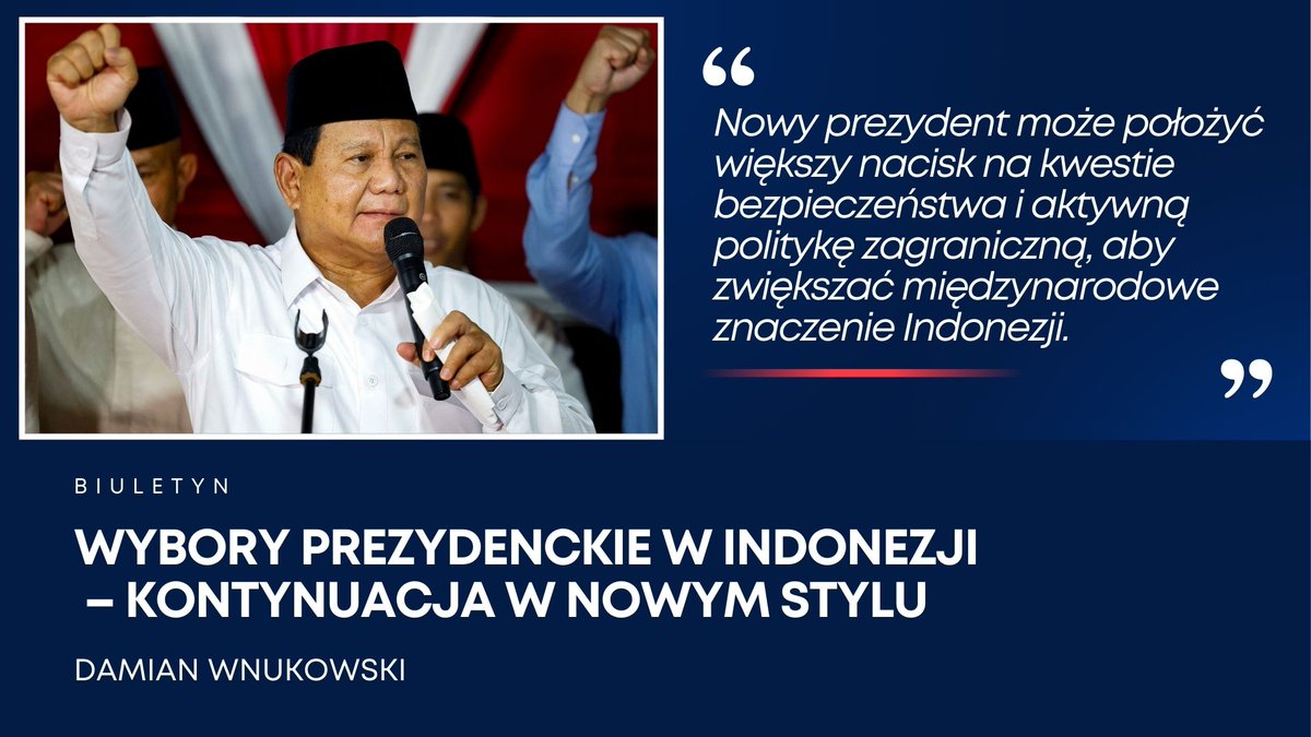 Indonezyjska komisja wyborcza ogłosiła 20 marca, że wybory prezydenckie wygrał Prabowo Subianto, minister obrony w rządzie odchodzącego prezydenta Joko Widodo. Nowa głowa państwa zapowiada kontynuację polityki wewnętrznej i zagranicznej poprzednika, pisze @WnukowskiDamian. ➡️…