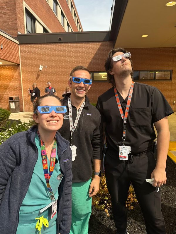 OhioStateEMRes's tweet photo. From our residents at AIUM in Texas to our residents at home, we all experienced #SolarEclipse2024! #osuem #eclipsewatchparty https://t.co/PhyXHoGydd