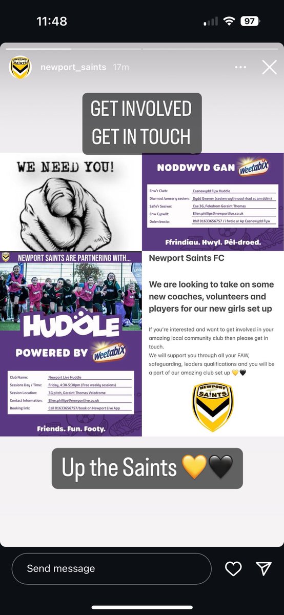 It’s finally happening We’re now expanding, we have partnered up with @NewportLiveUK and the Huddle programme to help develop our club even further and branch out into the girls game too. If you would like to get involved get in touch. 💛🖤