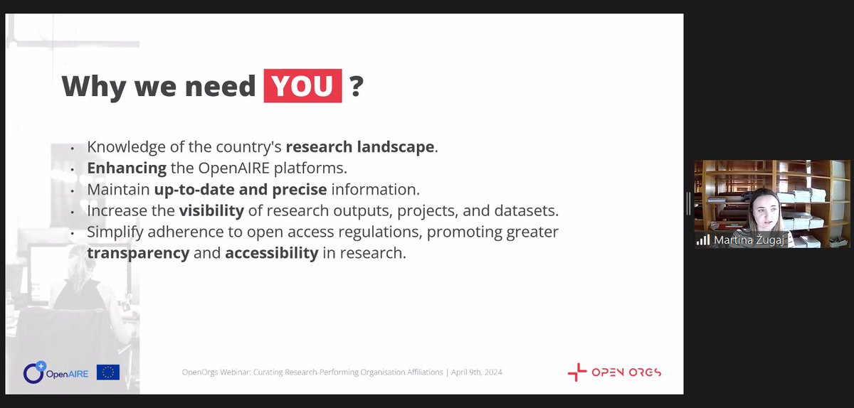 #Now! Martina Žugaj explains the importance of #OpenOrgs #curators. 
“Your expertise is priceless, you’re on the ground & know your country’s research landscape better than anyone else.” 
See how you can be part of enhancing #DataQuality in the new portal. Link below,…