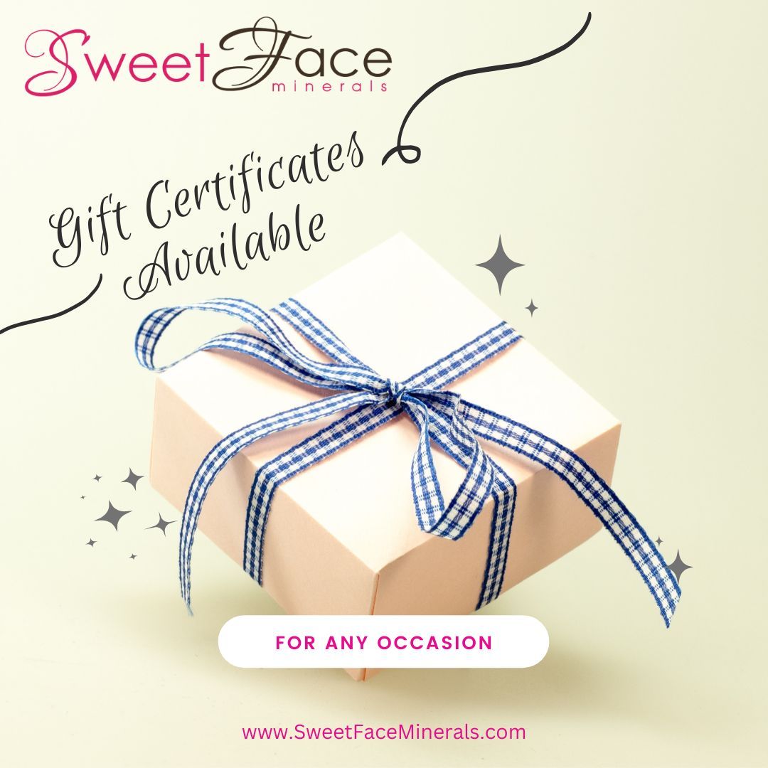 *Gift Certificates Available*
Give the gift of healthy, all natural makeup and skincare for any occasion!
Click here: buff.ly/3Rwzcsd 
#giftcertificate #makeup #sweetfaceminerals #mineralmakeup #giftidea #giftideaforher #makeuplovergift #makeupgift #skincaregift