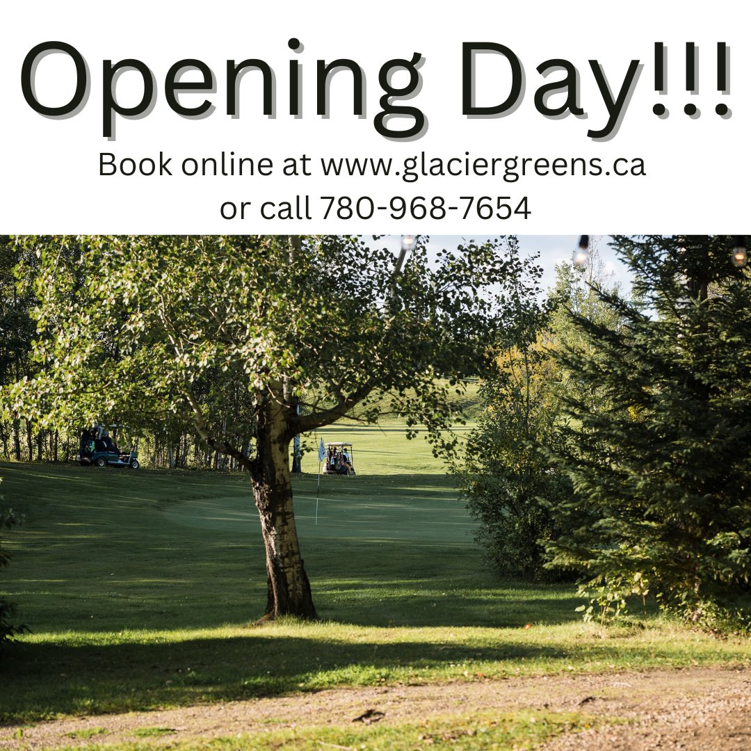 Opening Day is this Saturday, April 13th!
You can book online at glaciergreens.ca or call the Clubhouse at 780-968-7654.