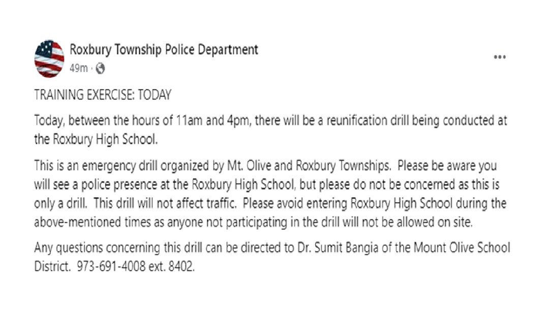 No need to be alarmed if you see emergency vehicles and police presence at the High School. This is a planned training exercise!