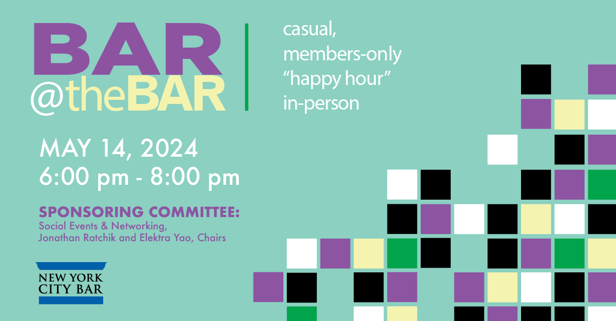 Bar@theBar is one of our favorite events - don't miss the opportunity to mingle with other attorneys while enjoying a full bar and light bites! Register here: bit.ly/3J4UoQT