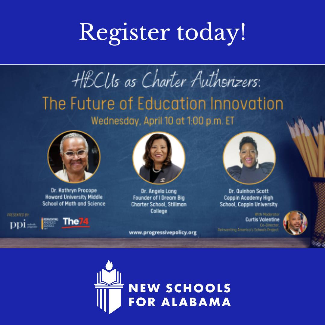 Join the Reinventing America's Schools Project on Wednesday, April 10th at 1:00 p.m. EST for 'HBCUs as Charter Authorizers: The Future of Education Innovation,' featuring Dr. Angela Lang of
 I Dream Big Academy!

us06web.zoom.us/webinar/regist…

#alabamapubliccharters #charterschools
