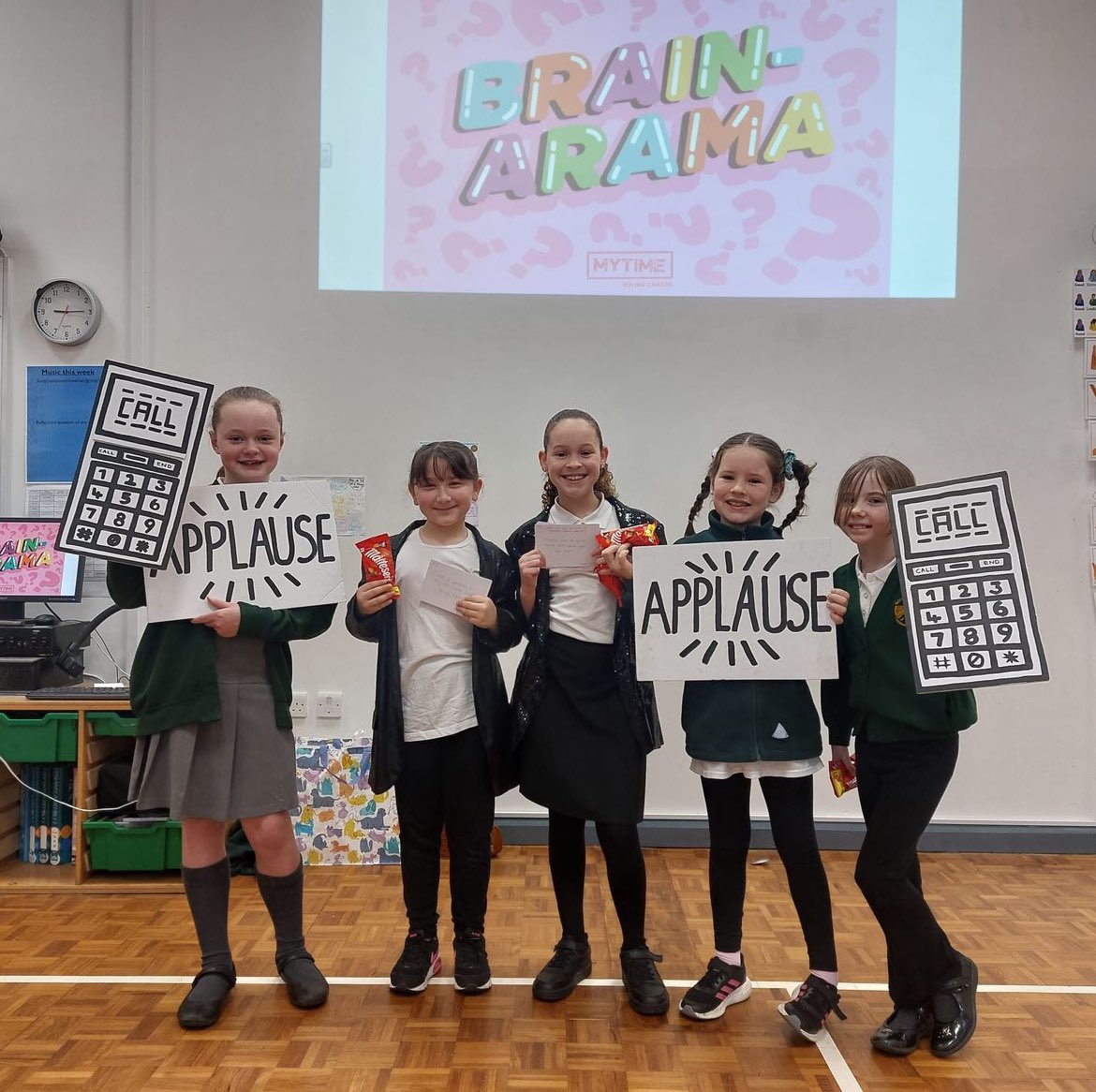 Here's some young carers from Wootton Primary School on the Isle of Wight full of pride after delivering a game show themed assembly all about being a young carer. Complete with sequinned jackets they are raising awareness of #youngcarers in their school and #community⚡