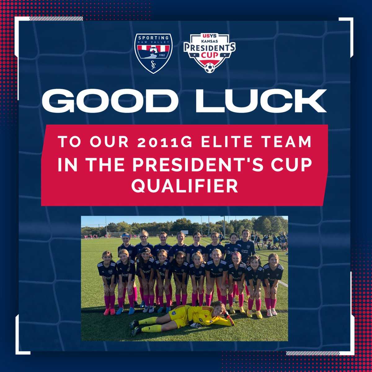 𝙂𝙤𝙤𝙙 𝙇𝙪𝙘𝙠 to our 2011G Elite team competing in the President's Cup qualifier game on April 10! 🤩

#TheValleyWay | #SportingKC

#manhattanks #topekaks #kusoccer #kstatesoccer #jayhawksoccer #threecitiesoneclub #playerdevelopment #playfirst #hometownclub