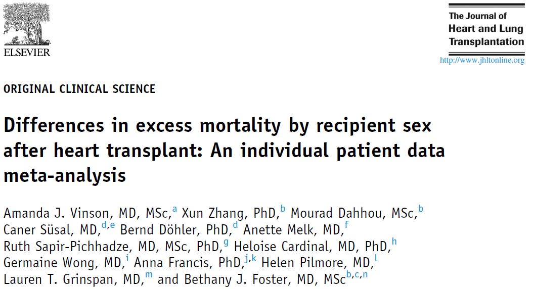 In an analysis of &gt;100000 heart transplant recipients McGill, Heidelberg, and Koç University researchers found that, in the setting of male donors, female recipients have higher mortality above general population compared to male recipients DOI: 10.1016/j.healun.2024.03.016