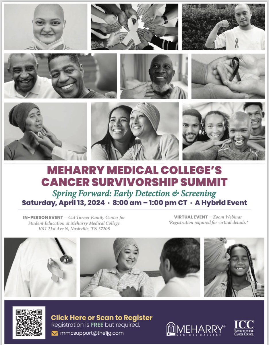 Join the fight against cancer with @NFLATennessee @asmith54pro & @b_hop72, this Saturday, April 13 from 8:00 -1pm at @MeharryMedicalCollege Cancer Survivorship Summit. Early detection saves lives! FREE, but REGISTRATION REQUIRED.  Let’s tackle cancer together. #GearUpTN