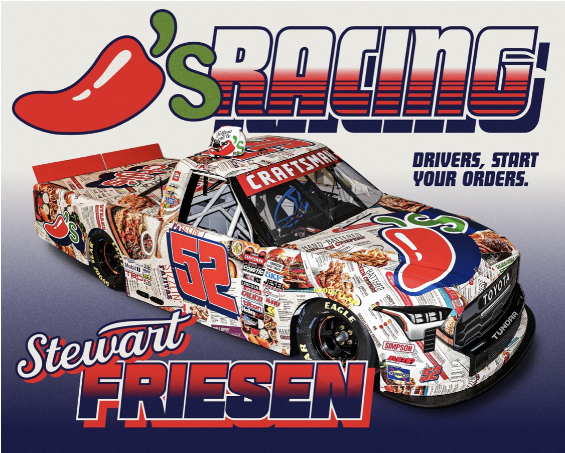 Hell of a paint scheme for @StewartFriesen, who will have @Chilis riding on his No. 52 this weekend at @TXMotorSpeedway 🌶️