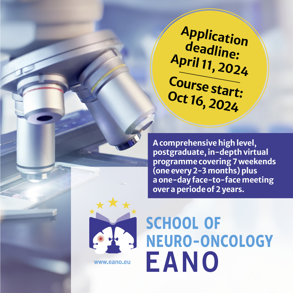 📚Are you interested in enhancing your knowledge & expertise in the field of #NeuroOncology? Are you a student, youngster, fellow, postdoc, nurse or AHP in the field? Apply by April 11, 2024 for our #EANO School of Neuro-Oncology! Learn more eano.eu/school-of-neur… #btsm #cancer