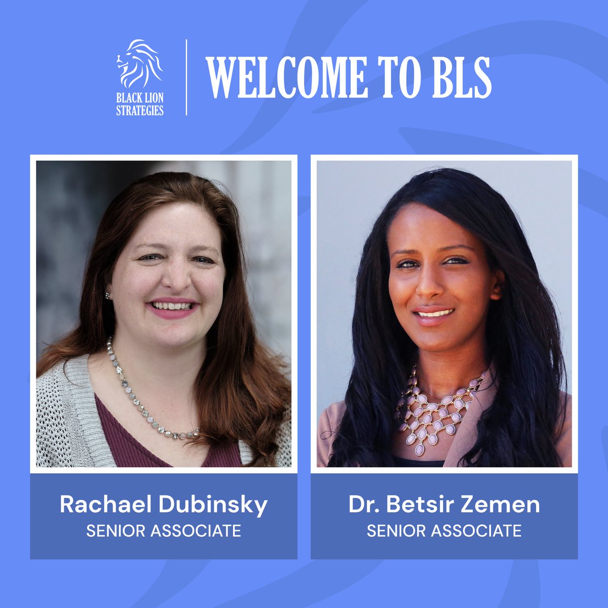 🎉 Welcome to Rachael Dubinsky & Dr. Betsir Zemen! Rachael is a communications & social impact specialist & Betsir is an industrial-organizational psychologist. Both bring over a decade of robust experience in their respective fields. How can we help? ➡️ blacklionstrategies.com