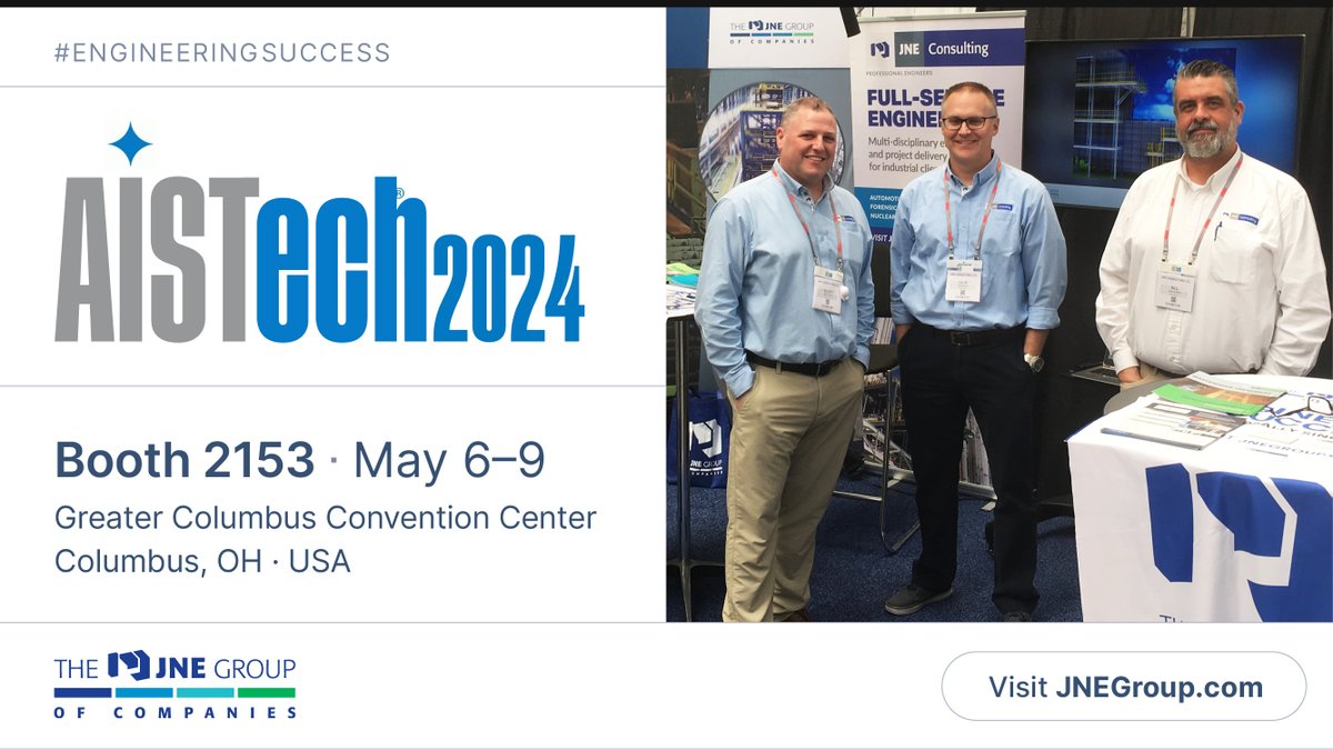 The JNE Group is excited to be a part of #AISTech2024, the premier steel industry event at the Greater Columbus Convention Center from May 6–9. Visit us at booth 2153 to discover our latest solutions and technologies that can help your business grow.

lnkd.in/ejNaSPWC