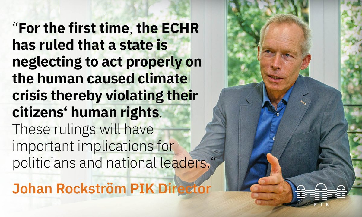 'Those who set climate targets are responsible for meeting them.' - Read the statements by PIK directors Ottmar Edenhofer and @jrockstrom on today's groundbreaking rulings by @ECHR_CEDH in 3 climate cases. 👇 pik-potsdam.de/en/news/latest… #climatechange #ECHR