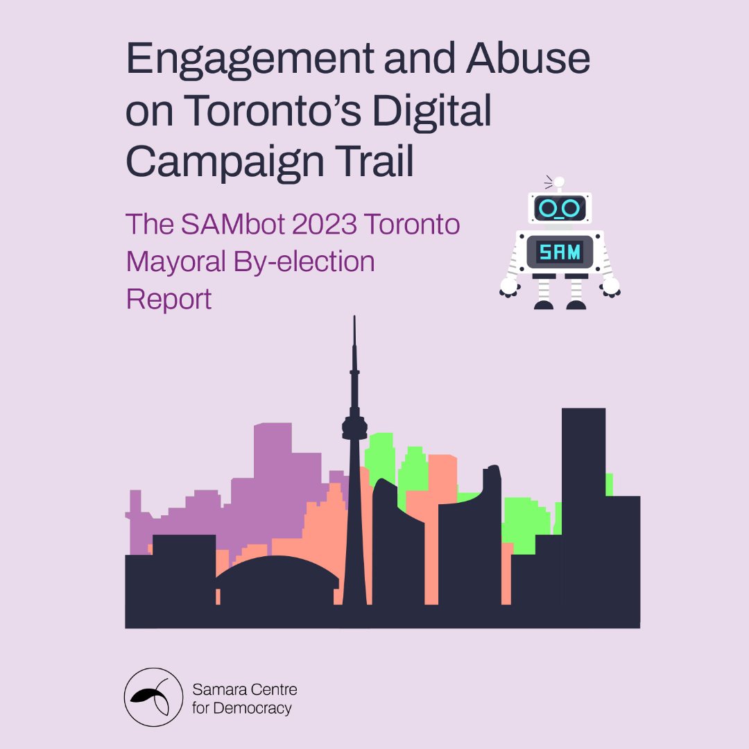 Our latest SAMbot report, which uses machine learning to detect and track abusive sentiment on the digital campaign trail, is out now! 📒 Engagement and Abuse on Toronto's Digital Campaign Trail: The 2023 Toronto Mayoral By-election Report is here: samaracentre.ca/sambot-toronto…
