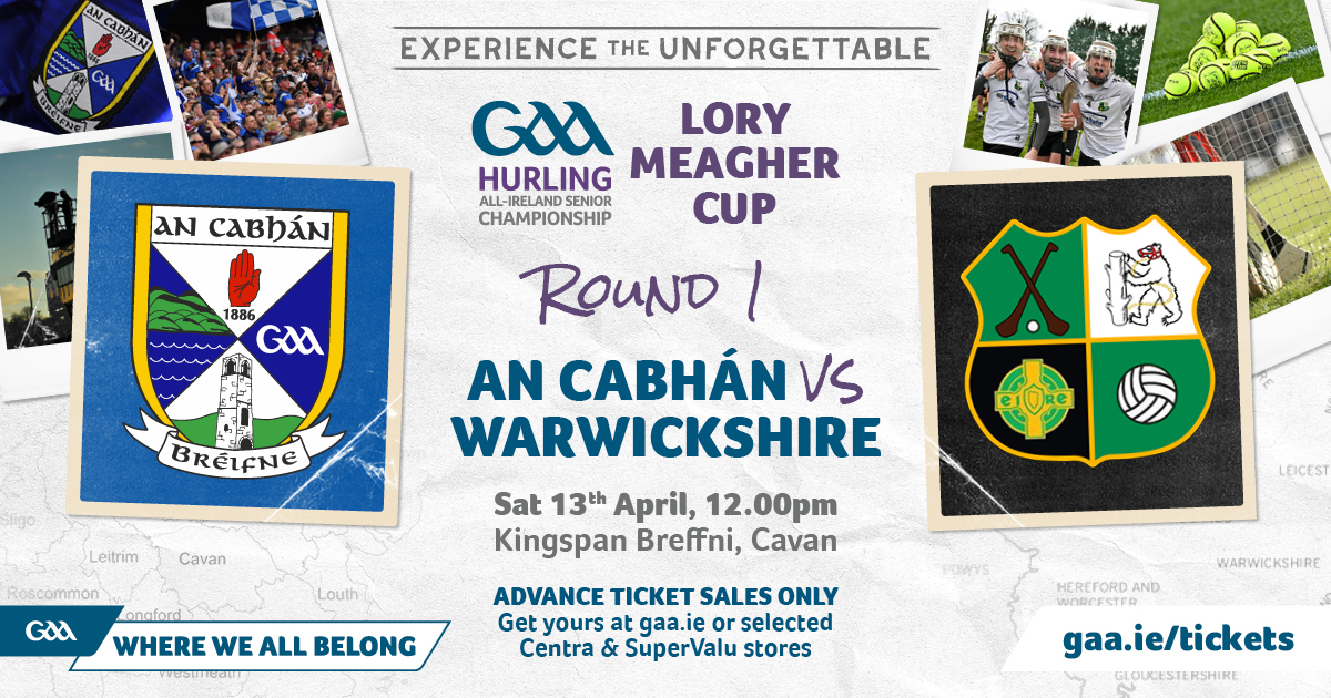 The Road to Croke Park starts in Cavan this weekend for our hurlers:

Lory Meagher Cup, Round 1
Kingspan Breffni, Saturday 12pm
vs @CavanCoBoardGaa 

Matchday info on the website: warwickshire.gaa.ie

#ExperienceTheUnforgettable
@HireSafeSol | @warwickshireclg