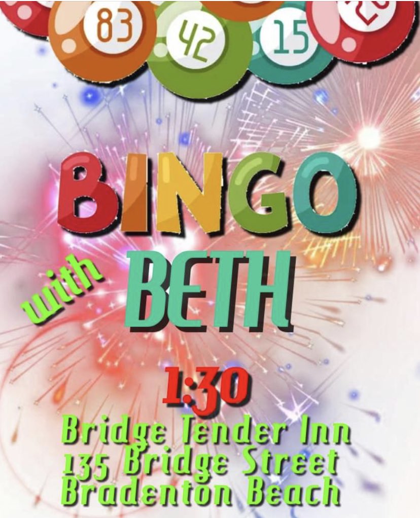 Bingo with Beth is a blast! 
 #bridgetenderinn #bradentonbeach #AnnaMariaIsland #bingotime  #meetmeatthetender #CheersToGoodFood #yummylibations #bingowithbeth #BingoattheBTI