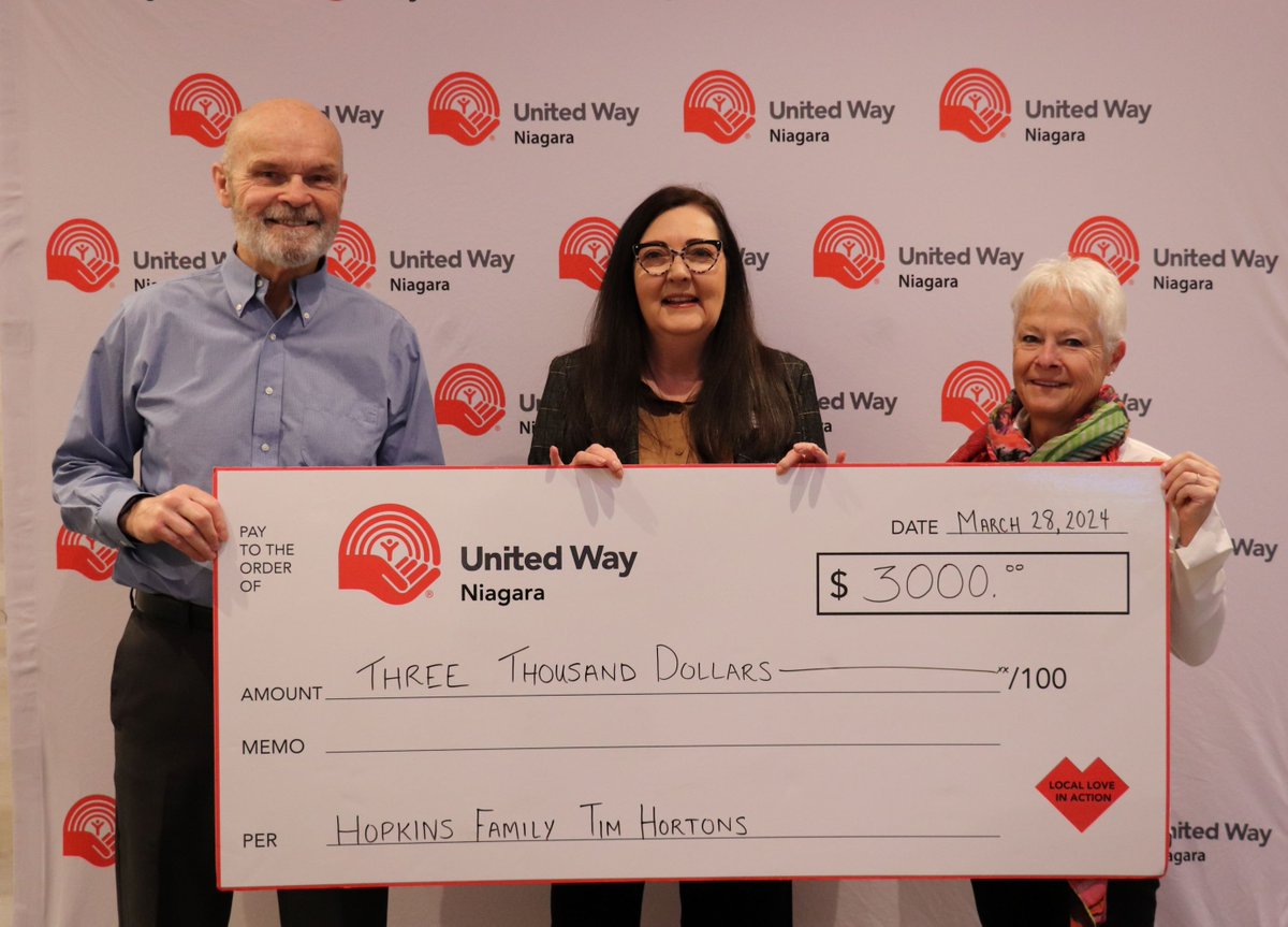 It was a pleasure to accept a generous donation from the Hopkins Family Tim Hortons at our Campaign Celebration last week. 

We offer our sincerest thanks to Cathy and Tom Hopkins for their generous support and commitment to strengthening the Niagara community. 

#gratitude