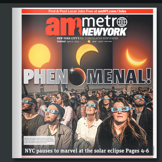 Pretty cool eclipse cover from @amNewYork 
#Eclipse2024