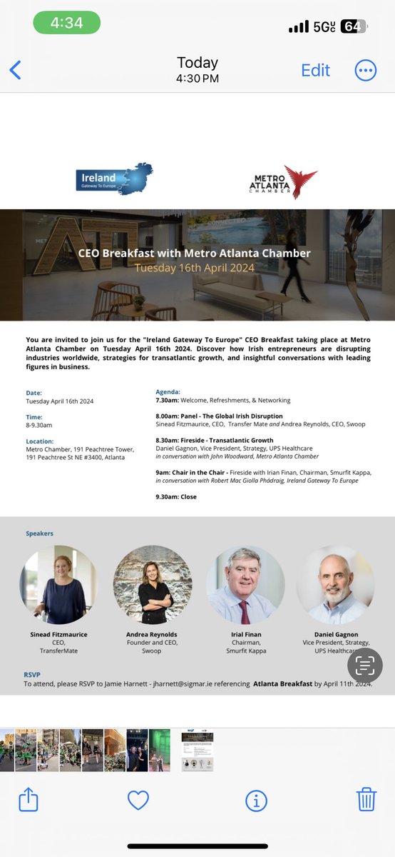 All are welcome to join the @GatewayToEurope CEO Breakfast @atlchamber on Tuesday April 16th. RSVP details are below