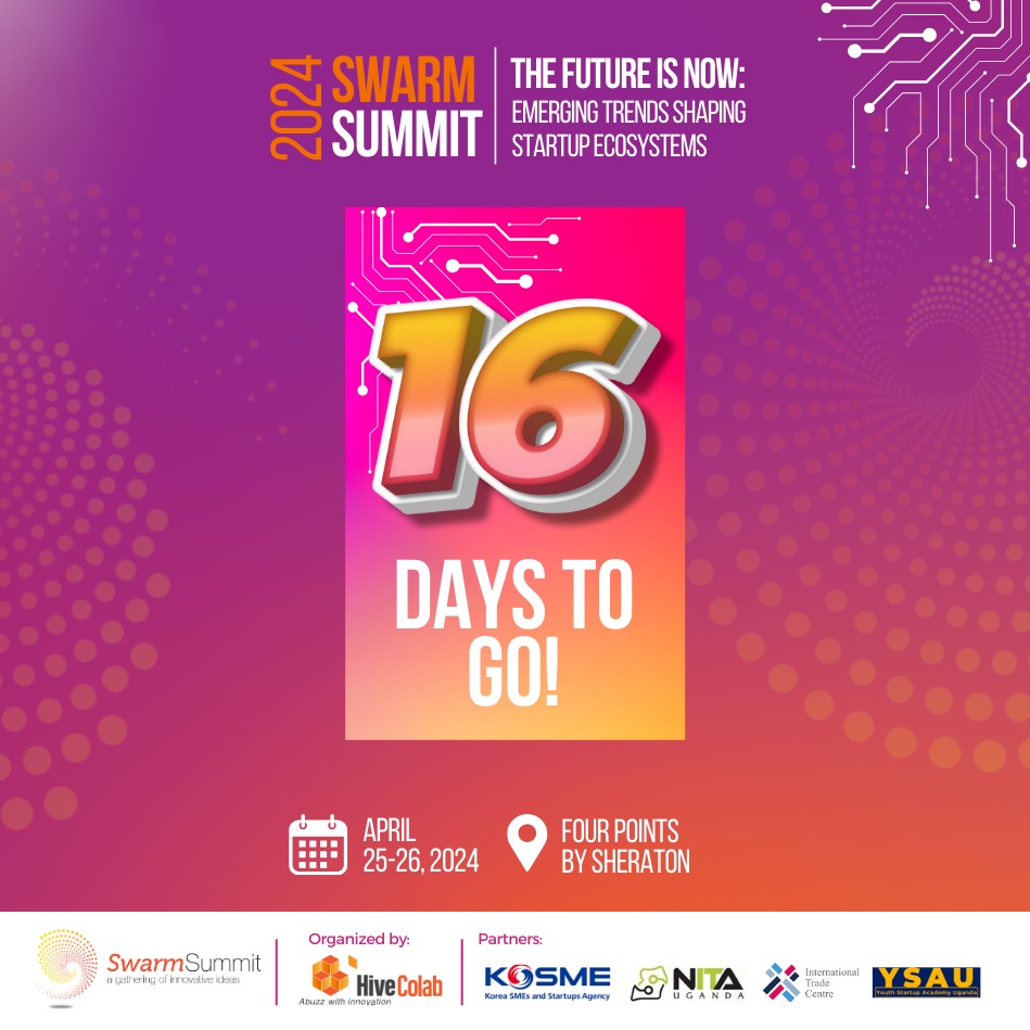 #swarm24: 16 days left! Experience the 6th SWARM Summit, April 25-26, 2024, at @FPkampala. Explore 'The Future is Now' theme with visionary disruptors. What trend excites you? Plus, the climax: the #YSAU Graduation ceremony. Secure your spot bit.ly/3vMQKZ4 to attend!