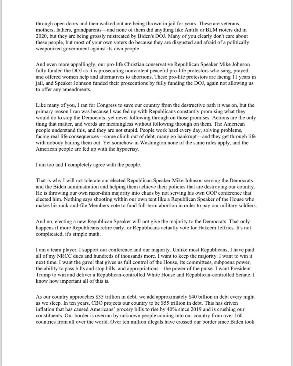 Read my full letter to my colleagues detailing why I filed a motion to vacate Speaker Johnson. (1/2)