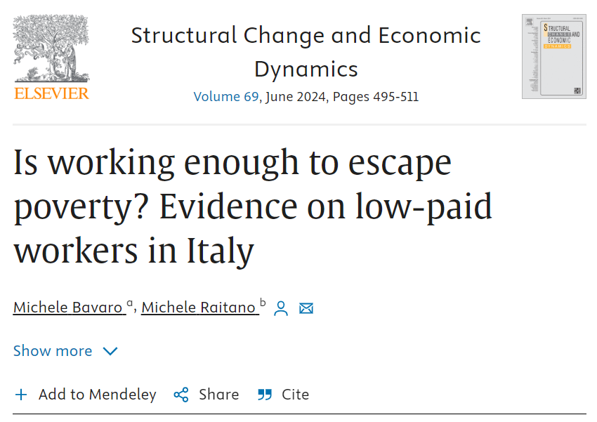 Together with Michele Raitano we published a paper on @SCEDjournal on low-pay wages in Italy. doi.org/10.1016/j.stru… Below a thread to describe the main results! 1/8