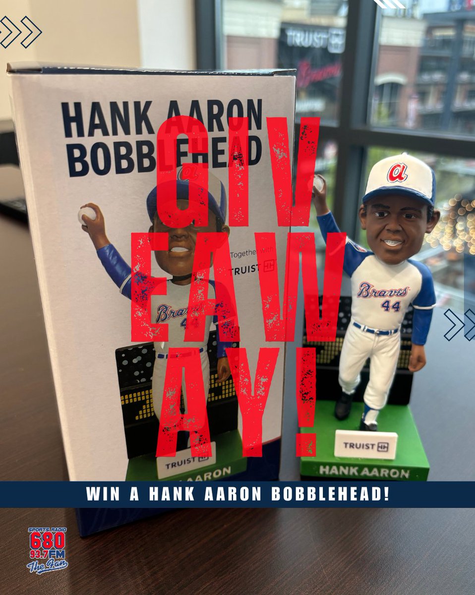 🚨 GIVEAWAY 🚨 Win a Hank Aaron bobblehead from last night's #Braves game celebrating Hank's 715th home run! To enter: ▫️ Follow us @680TheFan ▫️ RT this post ▫️ Reply with your favorite Hank Aaron GIF
